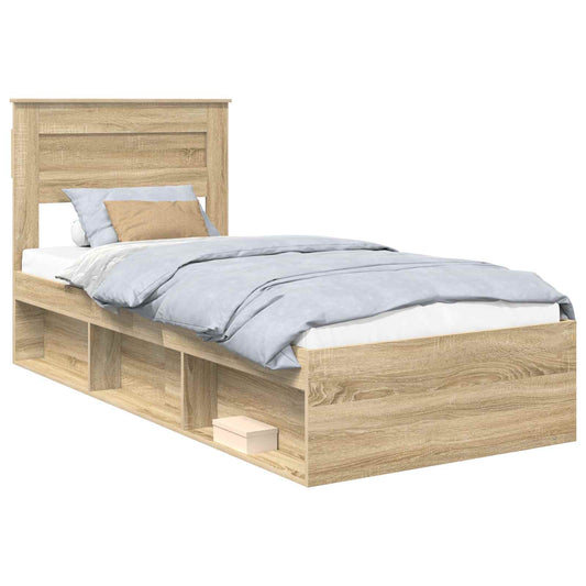 Bed Frame with Mattress Sonoma Oak 90 x 200 cm Solid Pine Wood