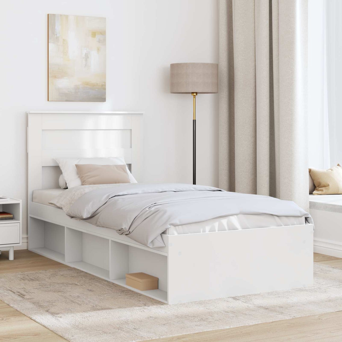 Bed Frame with Headboard White 75 x 190 cm Solid Pine Wood