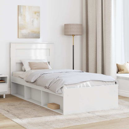 Bed Frame with Headboard White 75 x 190 cm Solid Pine Wood