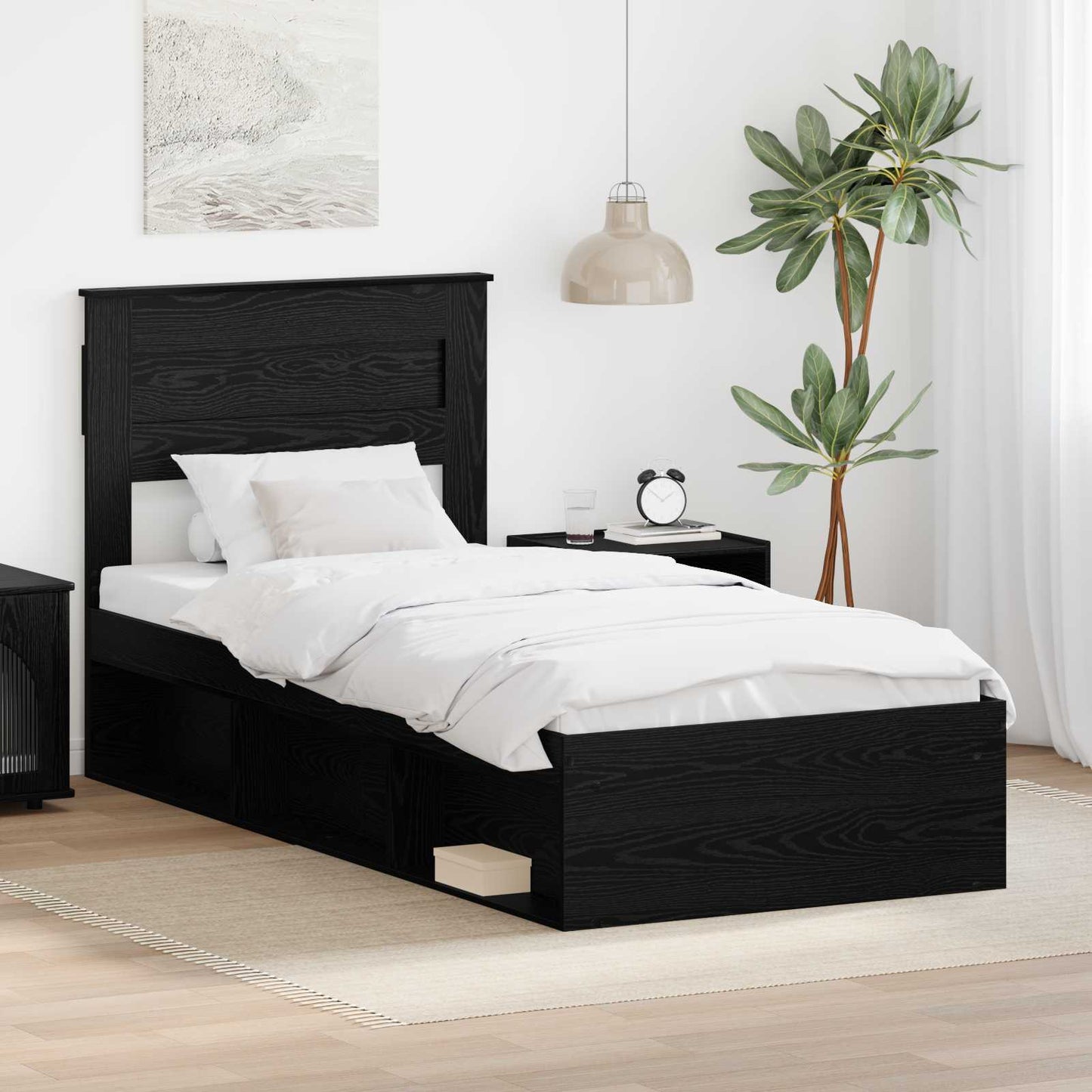 Bed Frame with Headboard Black 75 x 190 cm Solid Pine Wood