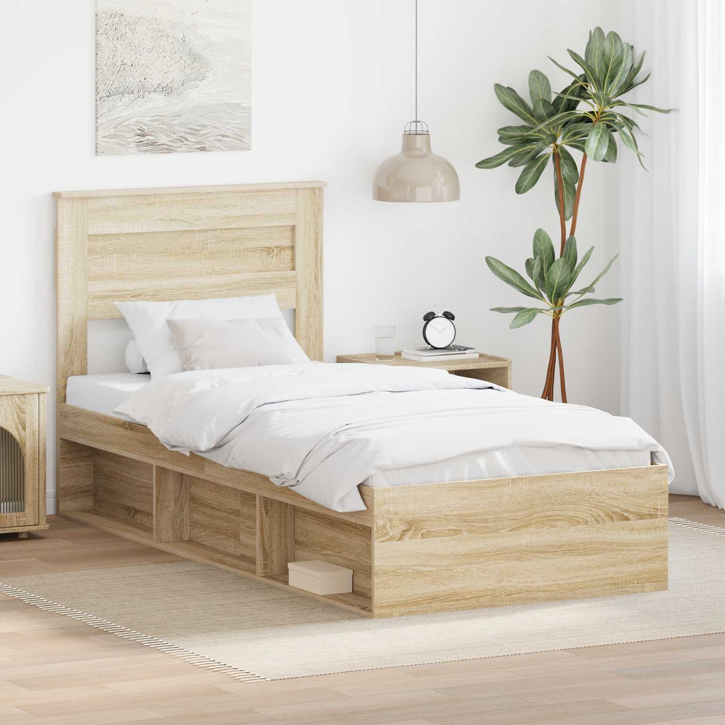 Bed Frame with Headboard Sonoma Oak 75 x 190 cm Solid Pine Wood