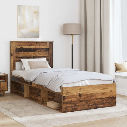 Bed Frame with Headboard Old Wood 75 x 190 cm Solid Pine Wood