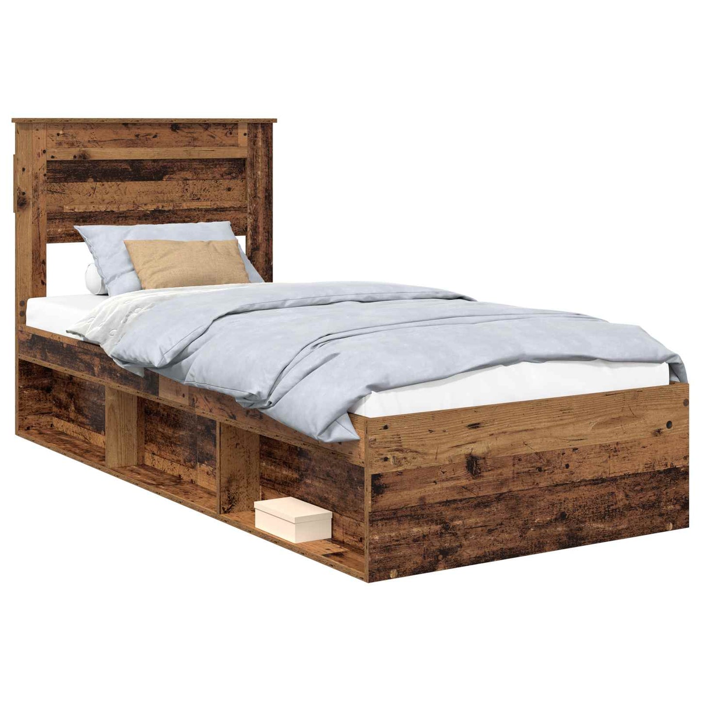 Bed Frame with Headboard Old Wood 75 x 190 cm Solid Pine Wood