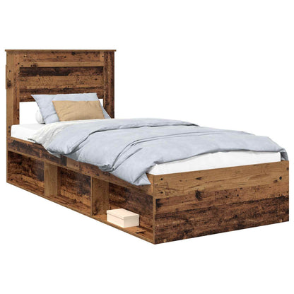 Bed Frame with Headboard Old Wood 75 x 190 cm Solid Pine Wood