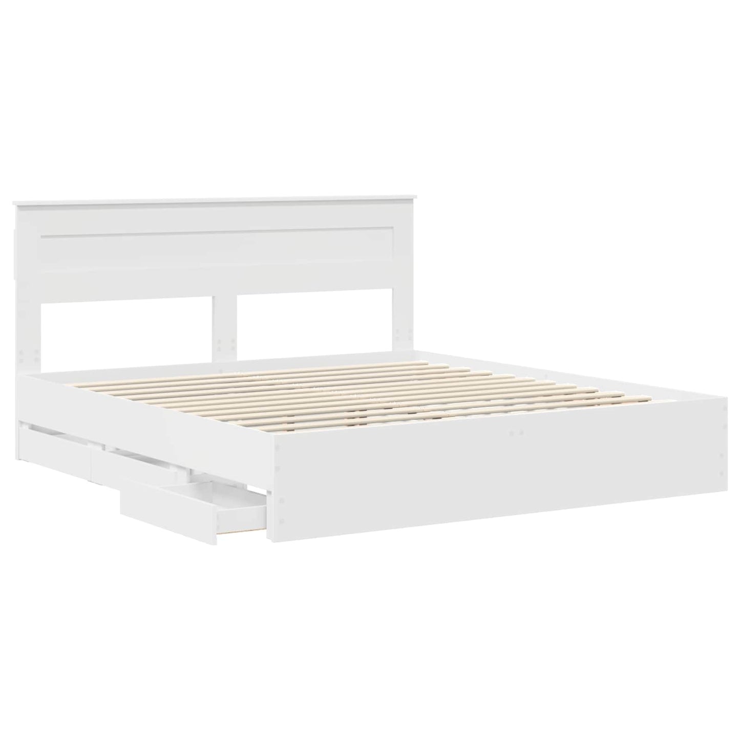 Bed Frame with Drawer White 200 x 200 cm Engineer Wood
