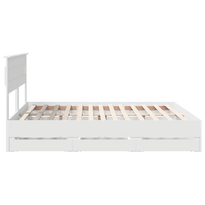 Bed Frame with Drawer White 200 x 200 cm Engineer Wood