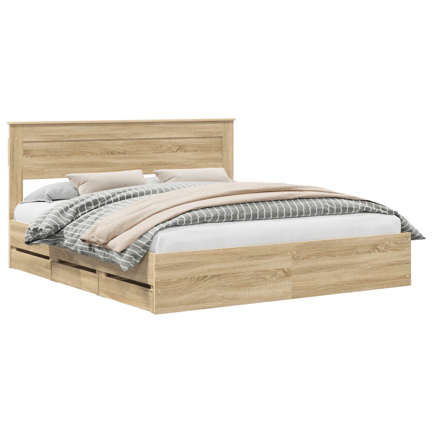 Bed Frame with Drawer Sonoma Oak 200 x 200 cm Engineer Wood