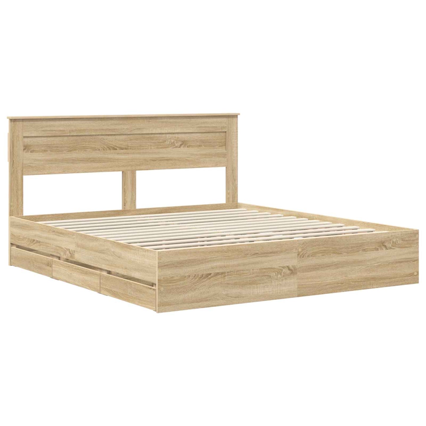 Bed Frame with Drawer Sonoma Oak 200 x 200 cm Engineer Wood