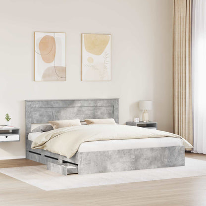 Bed Frame with Drawer Concrete Grey 200 x 200 cm Engineer Wood