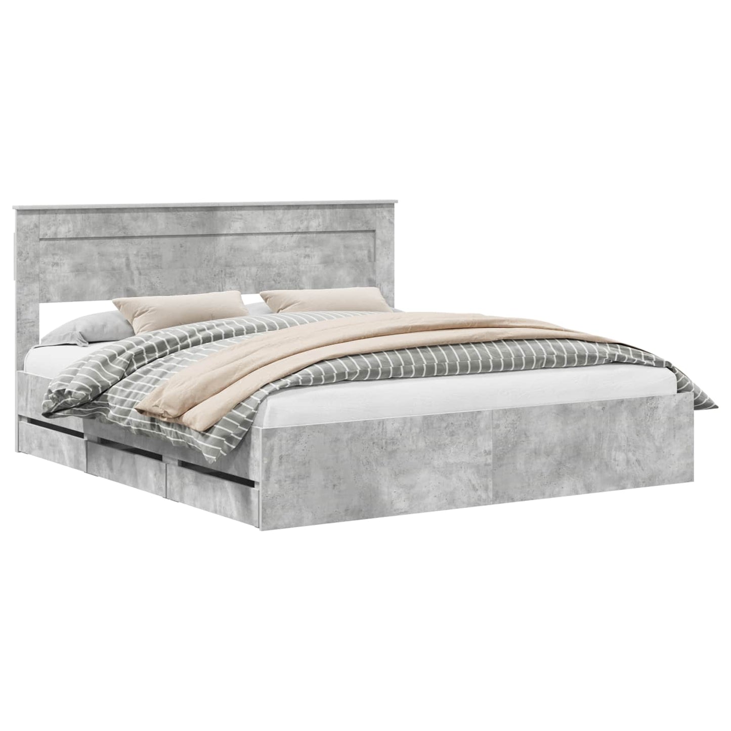 Bed Frame with Drawer Concrete Grey 200 x 200 cm Engineer Wood