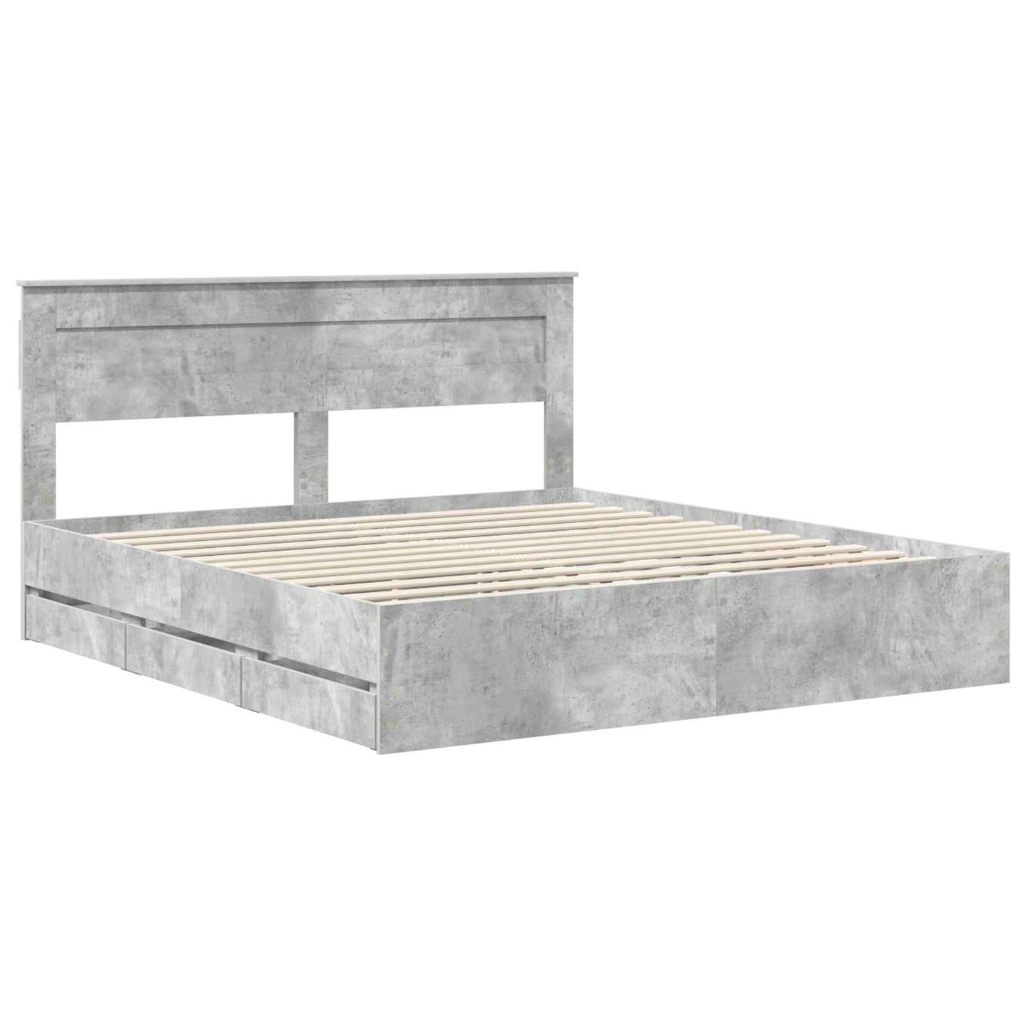 Bed Frame with Drawer Concrete Grey 200 x 200 cm Engineer Wood
