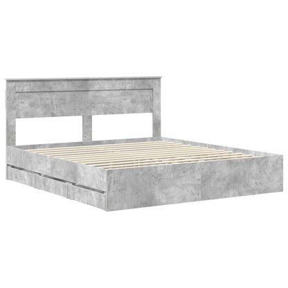 Bed Frame with Drawer Concrete Grey 200 x 200 cm Engineer Wood
