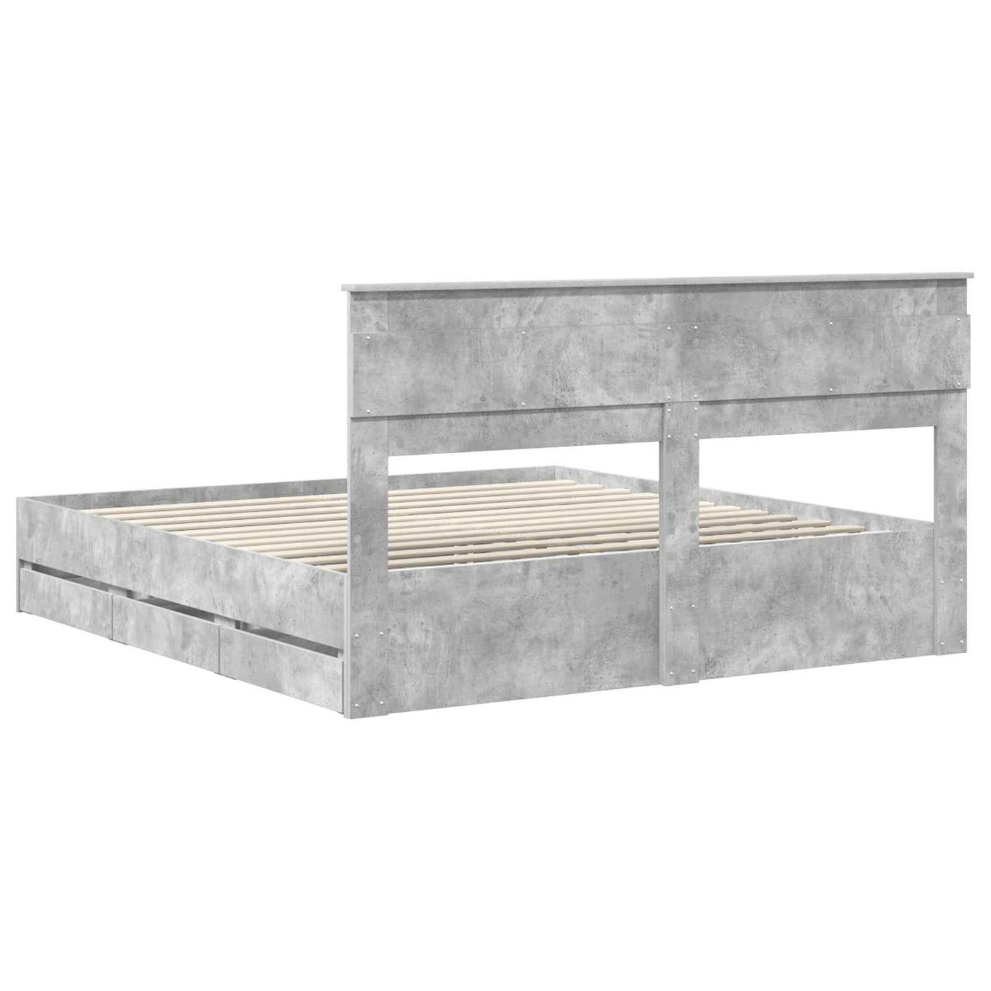 Bed Frame with Drawer Concrete Grey 200 x 200 cm Engineer Wood