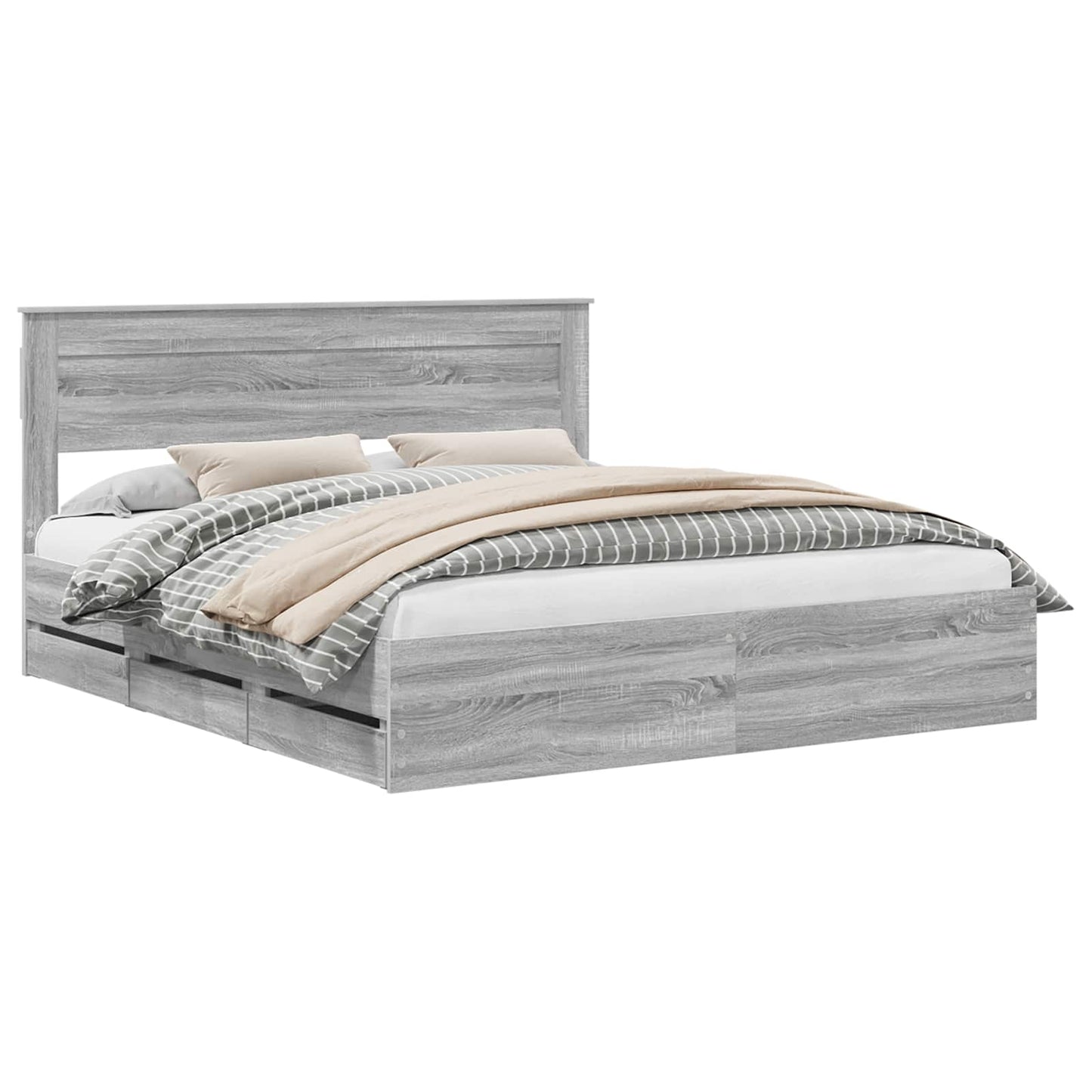 Bed Frame with Drawer Grey Sonoma 200 x 200 cm Engineer Wood
