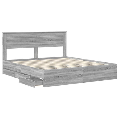 Bed Frame with Drawer Grey Sonoma 200 x 200 cm Engineer Wood