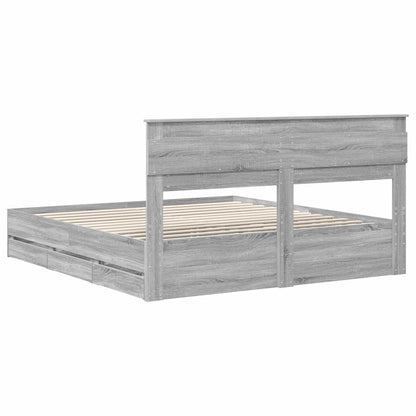 Bed Frame with Drawer Grey Sonoma 200 x 200 cm Engineer Wood