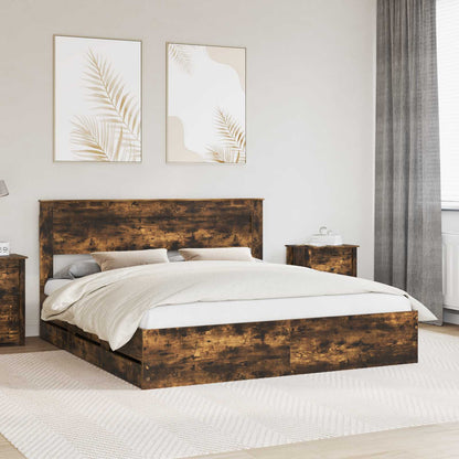 Bed Frame with Drawer Smoked Oak 180 x 200 cm Engineer Wood