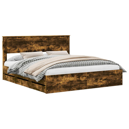 Bed Frame with Drawer Smoked Oak 180 x 200 cm Engineer Wood