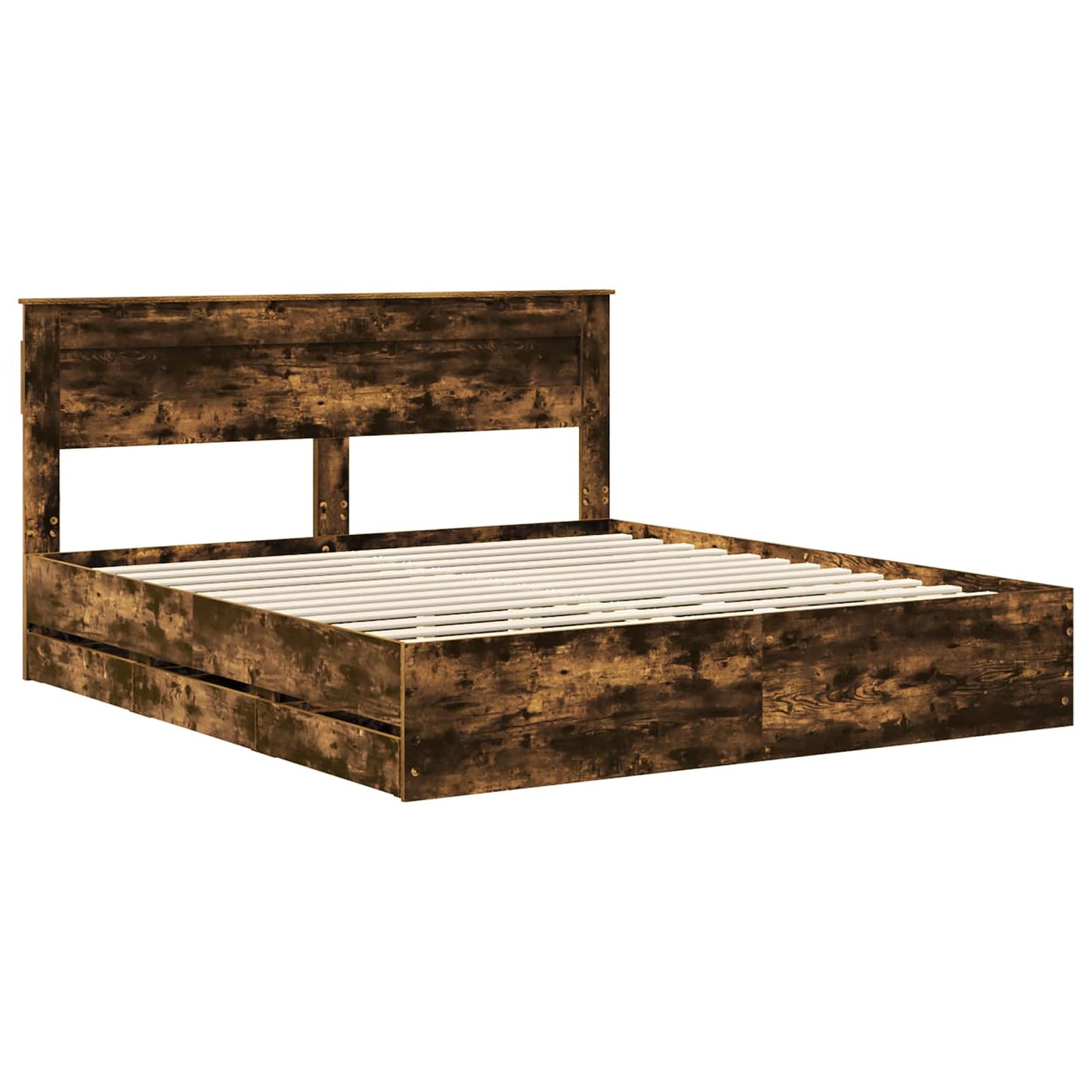 Bed Frame with Drawer Smoked Oak 180 x 200 cm Engineer Wood