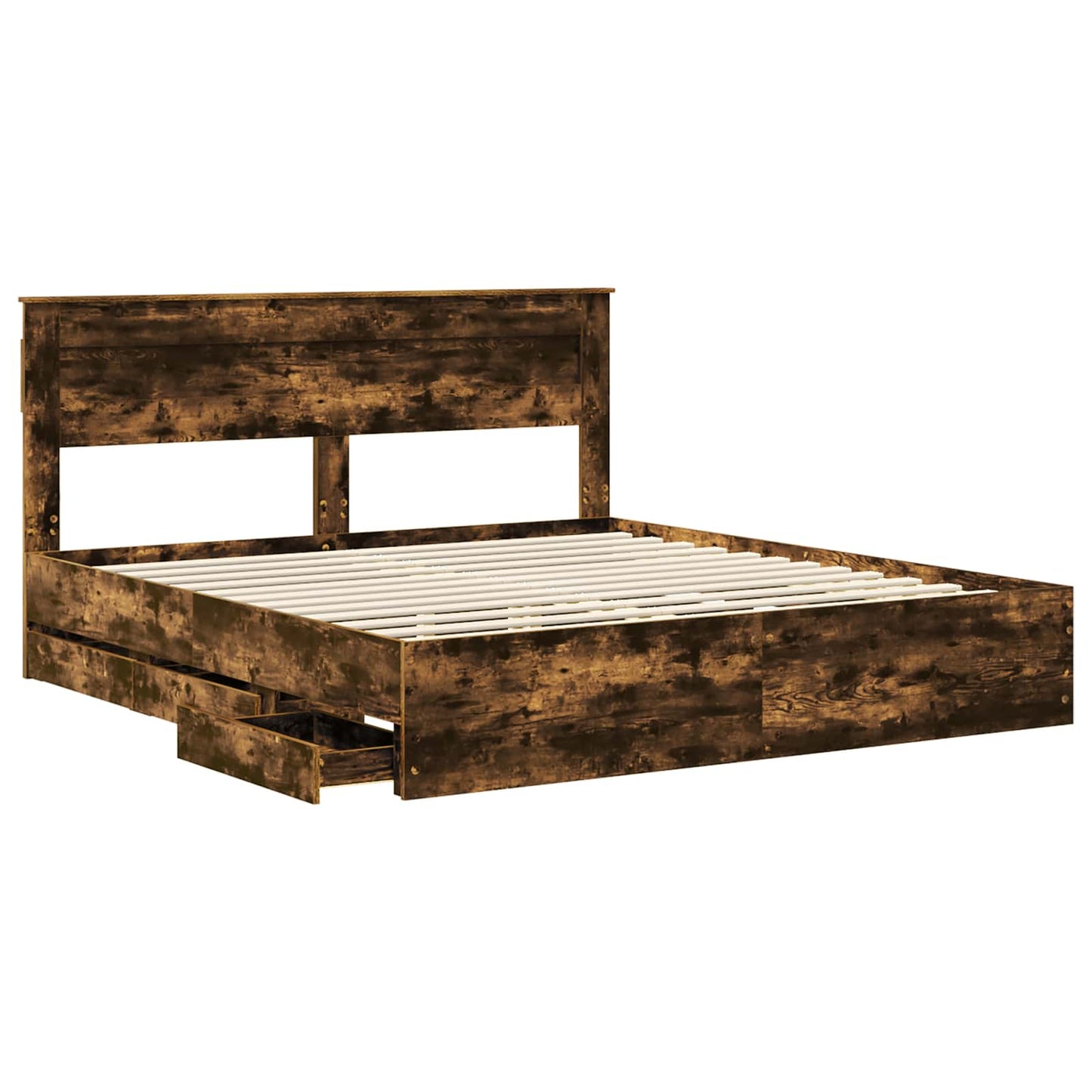 Bed Frame with Drawer Smoked Oak 180 x 200 cm Engineer Wood