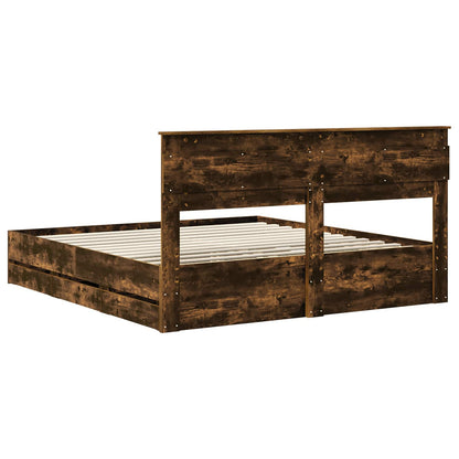 Bed Frame with Drawer Smoked Oak 180 x 200 cm Engineer Wood