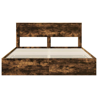 Bed Frame with Drawer Smoked Oak 180 x 200 cm Engineer Wood