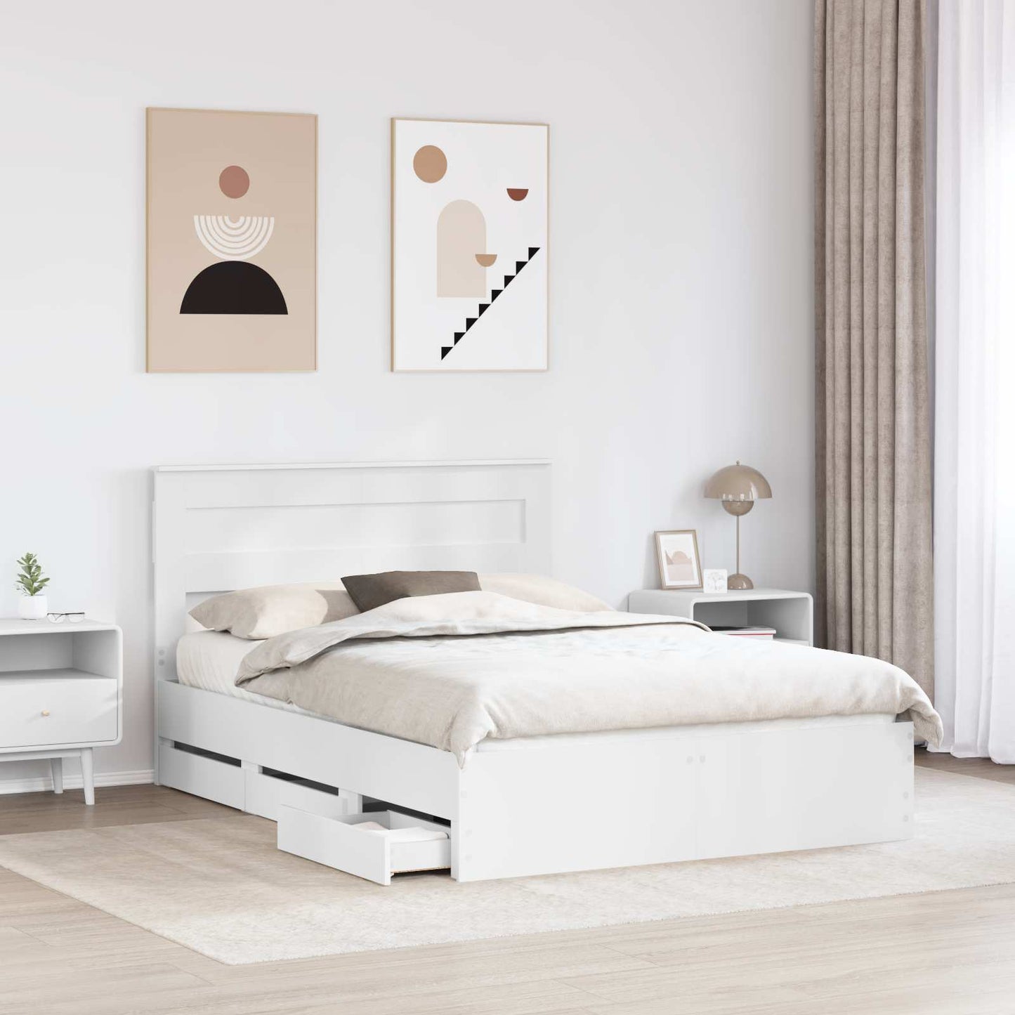 Bed Frame with Drawer White 160 x 200 cm Engineer Wood