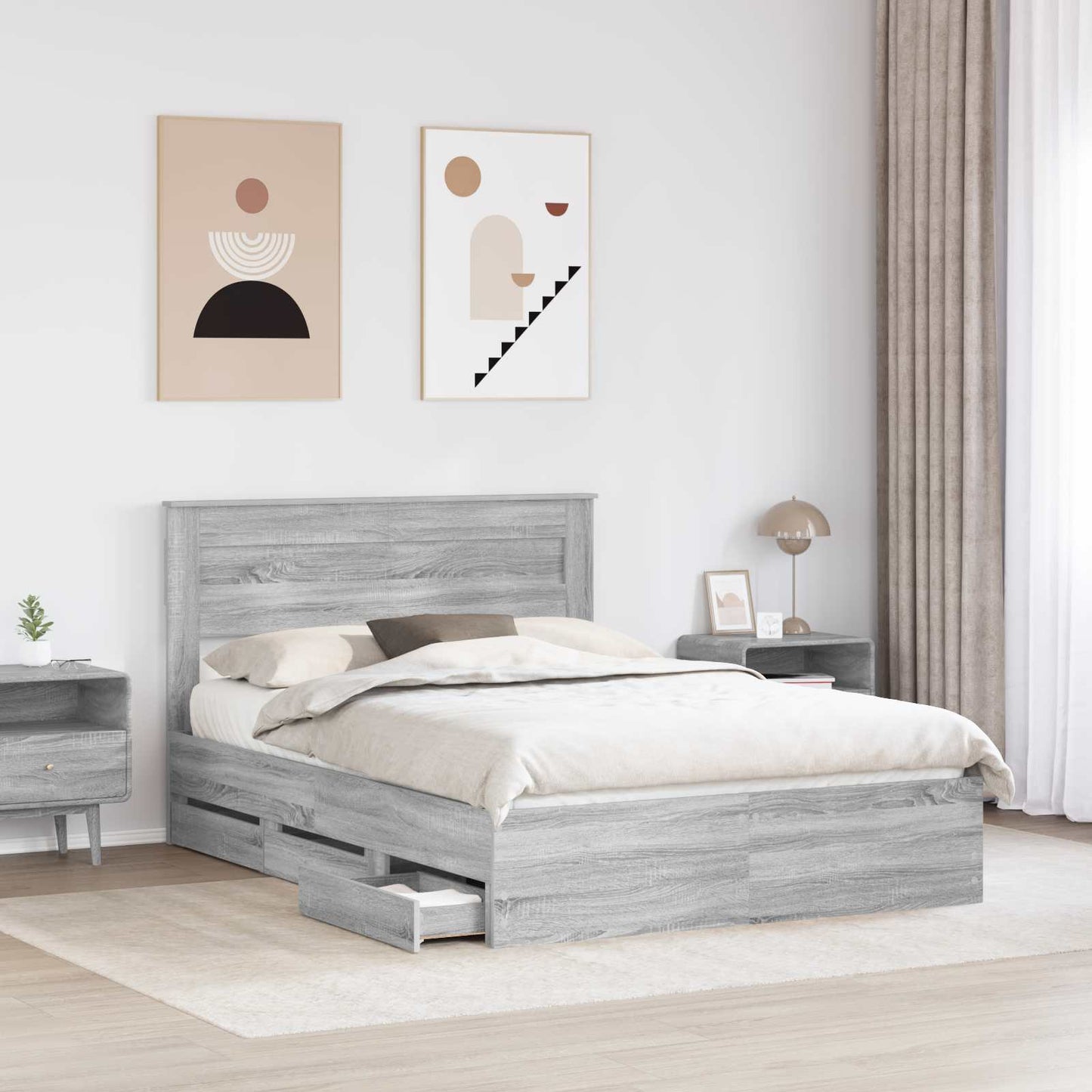Bed Frame with Drawer Grey Sonoma 160 x 200 cm Engineer Wood