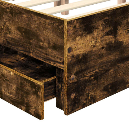 Bed Frame with Drawer Smoked Oak 150 x 200 cm Engineer Wood