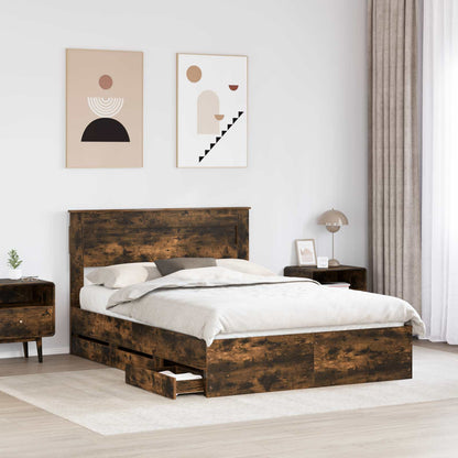 Bed Frame with Drawer Smoked Oak 150 x 200 cm Engineer Wood