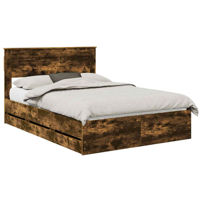 Bed Frame with Drawer Smoked Oak 150 x 200 cm Engineer Wood
