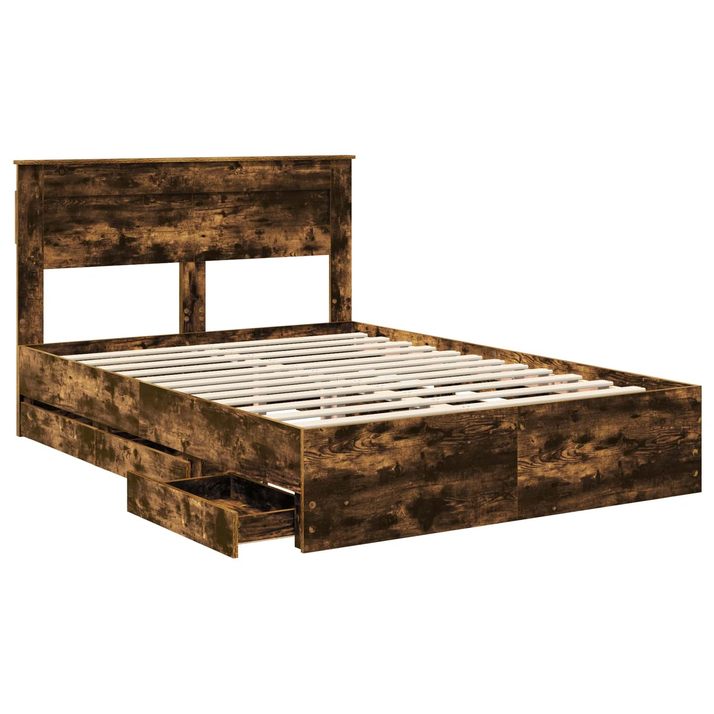 Bed Frame with Drawer Smoked Oak 150 x 200 cm Engineer Wood