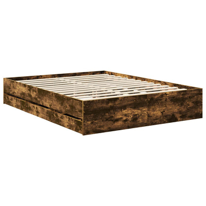 Bed Frame with Drawer Smoked Oak 150 x 200 cm Engineer Wood