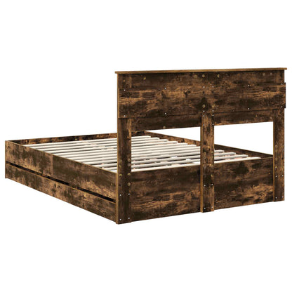 Bed Frame with Drawer Smoked Oak 150 x 200 cm Engineer Wood
