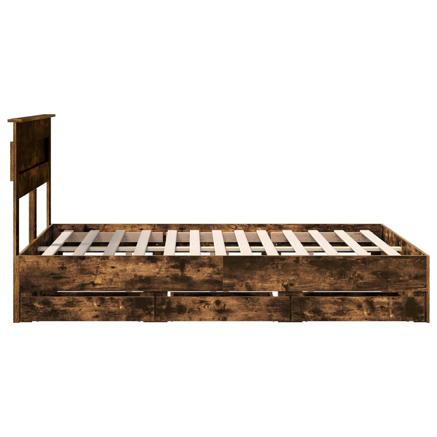 Bed Frame with Drawer Smoked Oak 150 x 200 cm Engineer Wood