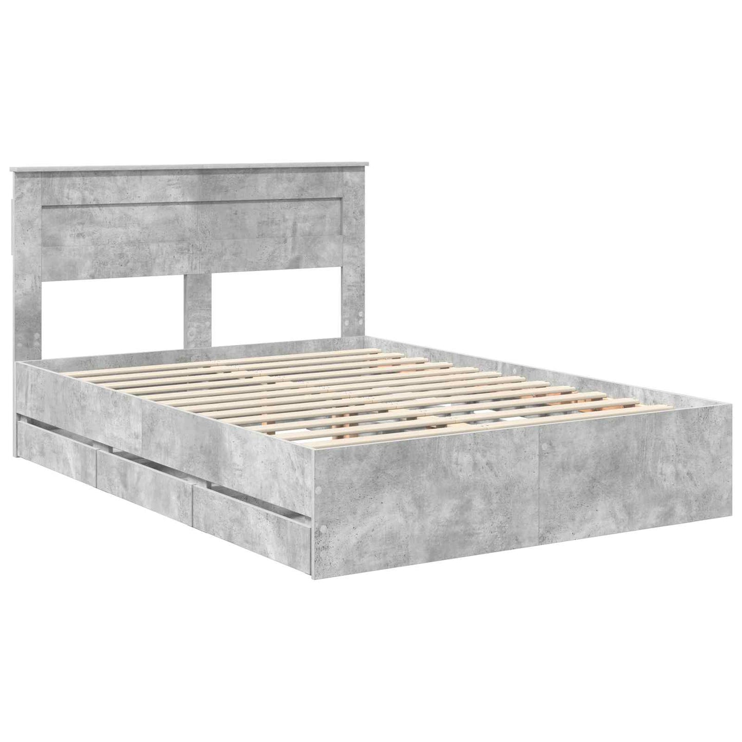 Bed Frame with Drawer Concrete Grey 140 x 200 cm Engineer Wood