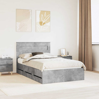Bed Frame with Drawer Concrete Grey 135 x 190 cm Engineer Wood