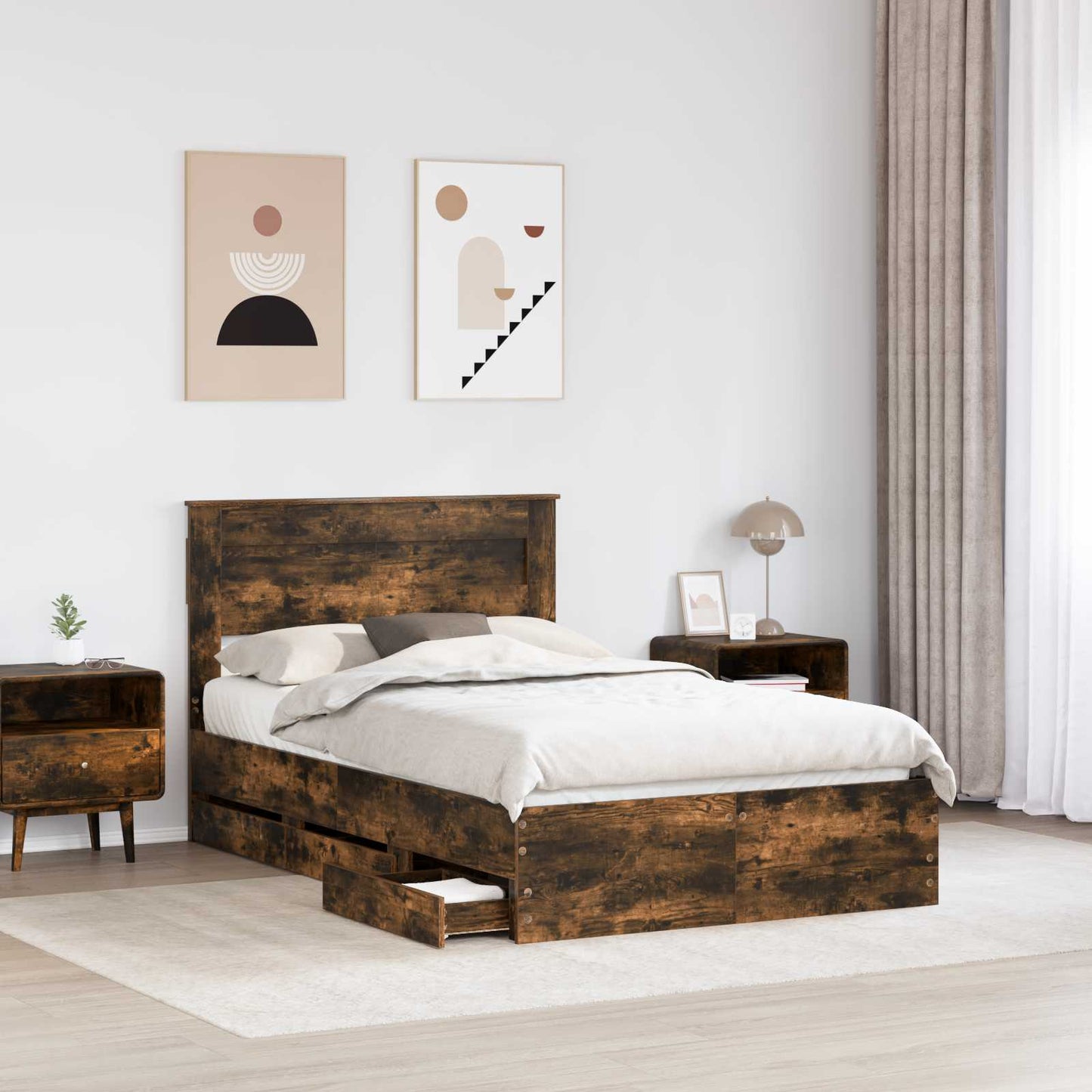 Bed Frame with Drawer Smoked Oak 120 x 200 cm Engineer Wood