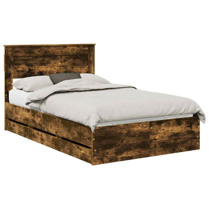 Bed Frame with Drawer Smoked Oak 120 x 200 cm Engineer Wood