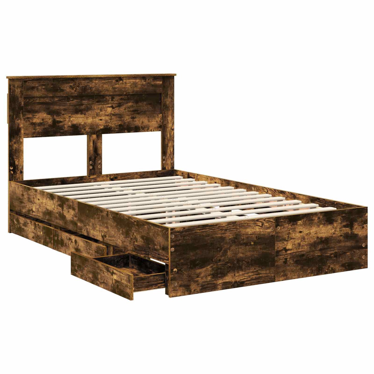 Bed Frame with Drawer Smoked Oak 120 x 200 cm Engineer Wood