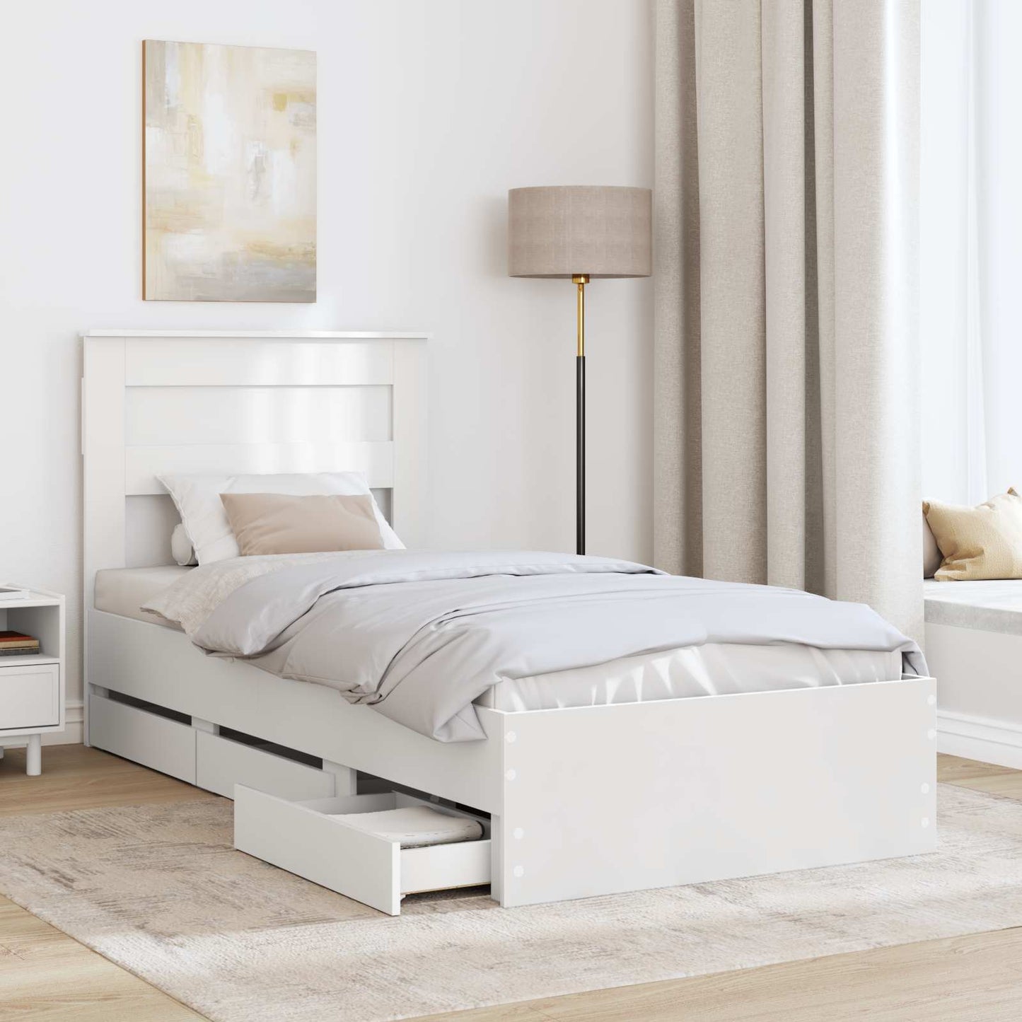 Bed Frame with Drawer White 100 x 200 cm Engineer Wood