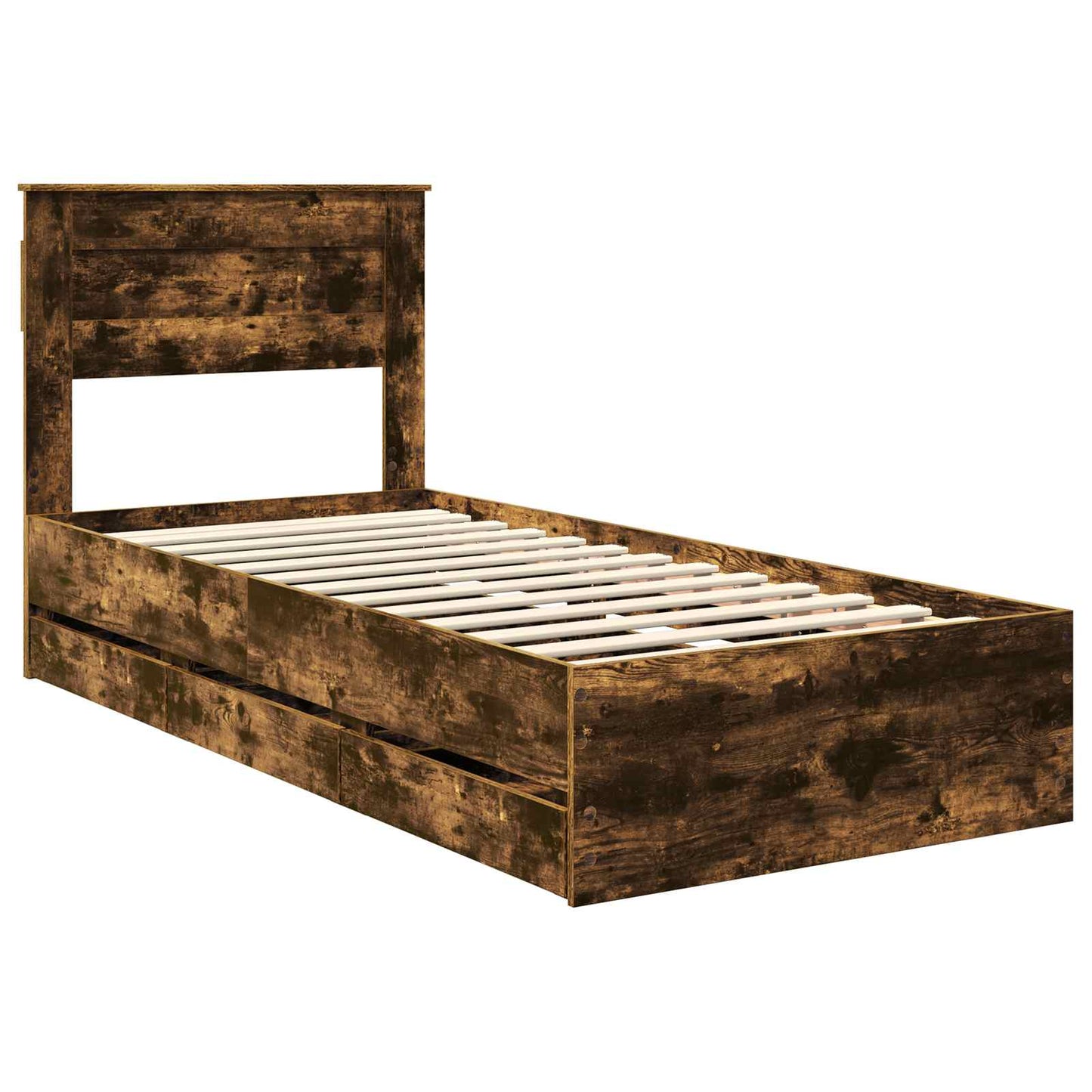 Bed Frame with Drawer Smoked Oak 100 x 200 cm Engineer Wood
