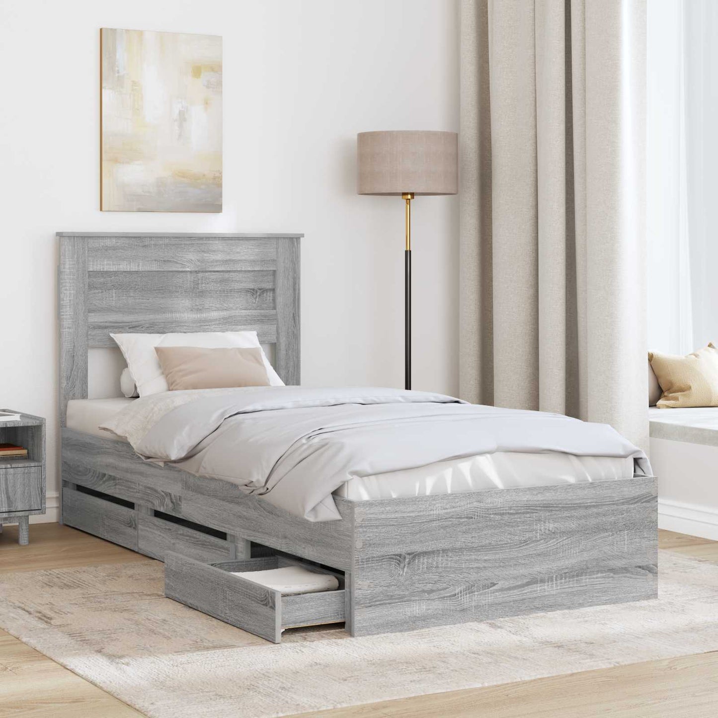 Bed Frame with Drawer Grey Sonoma 100 x 200 cm Engineer Wood