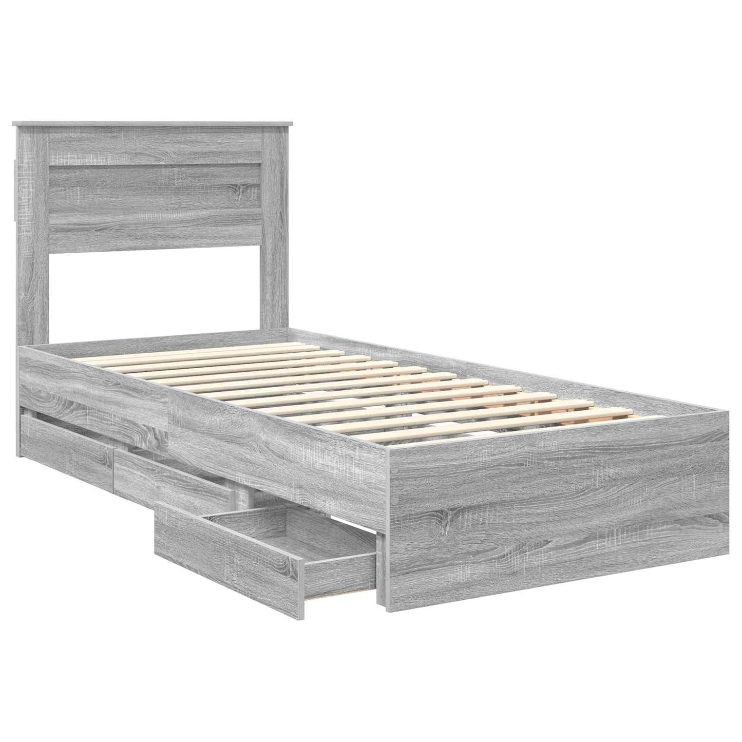 Bed Frame with Drawer Grey Sonoma 100 x 200 cm Engineer Wood