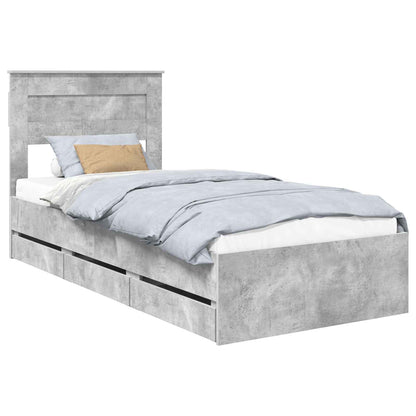 Bed Frame with Drawer Concrete Grey 90 x 190 cm Engineer Wood
