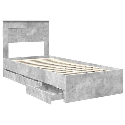 Bed Frame with Drawer Concrete Grey 90 x 190 cm Engineer Wood