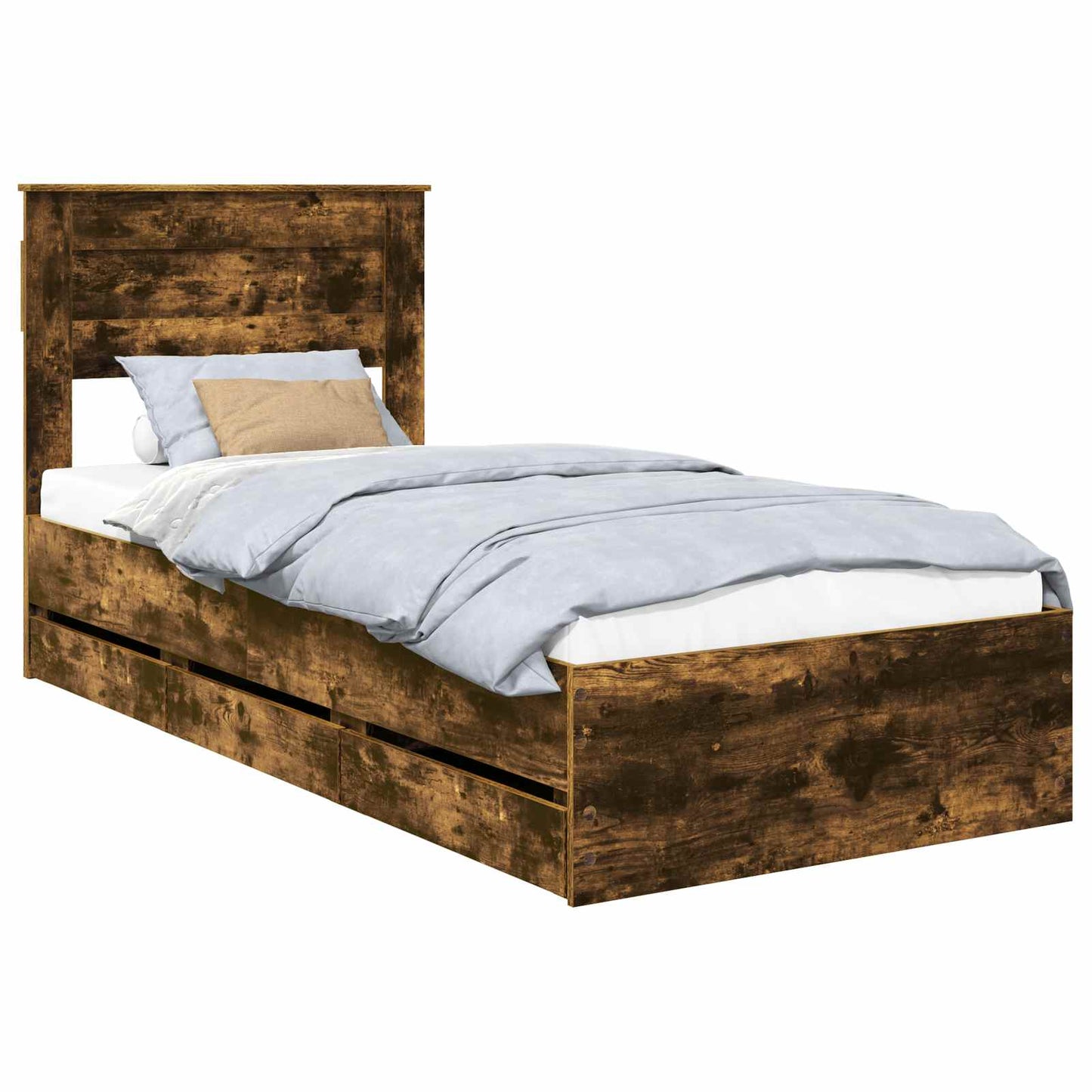 Bed Frame with Drawer Smoked Oak 90 x 190 cm Engineer Wood