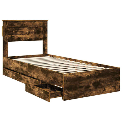 Bed Frame with Drawer Smoked Oak 90 x 190 cm Engineer Wood