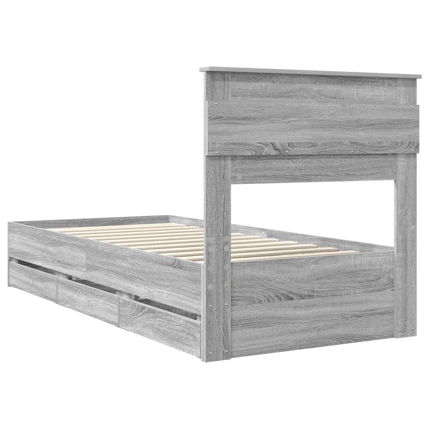 Bed Frame with Drawer Grey Sonoma 90 x 190 cm Engineer Wood
