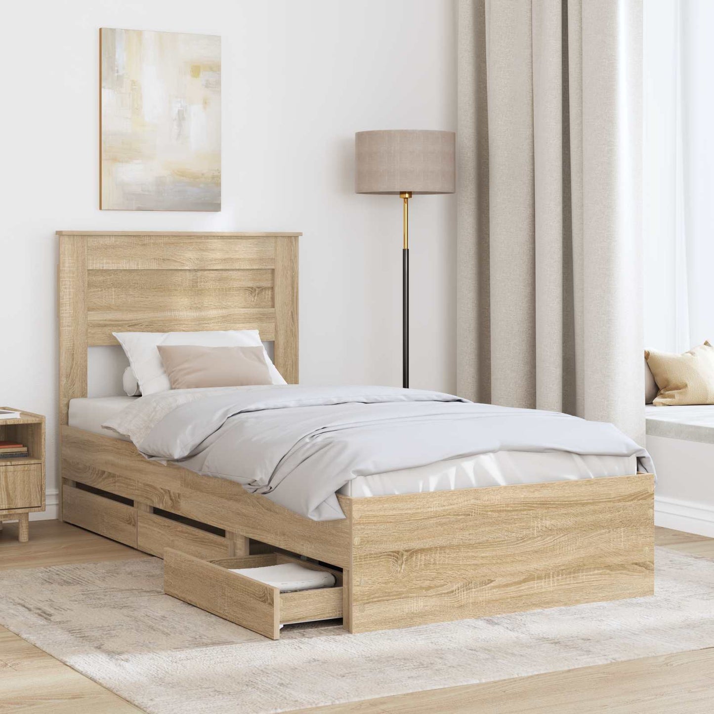 Bed Frame with Drawer Sonoma Oak 90 x 200 cm Engineer Wood